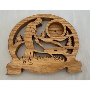 Carved Wooden‎ Golfer Candle Holder NEW GOLF GIFT